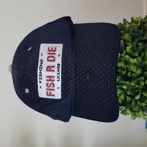Fish R Die blue baseball hat, fishing hat, outdoor cap, hook in loop closure
